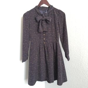 Rirandture Button Front Long Sleeve Mini Dress Bow Tie Sash Juniors Size 1